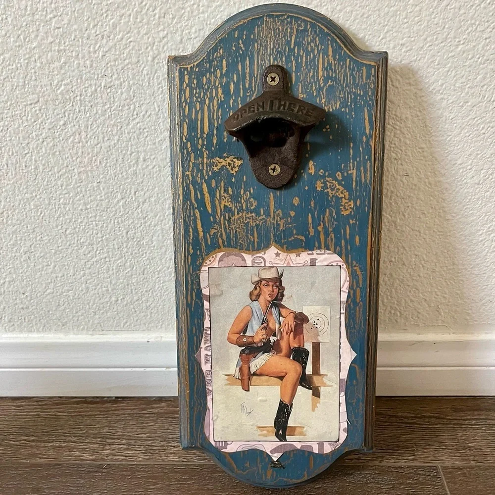 Vintage Blue Wall Mounted Bottle Opener